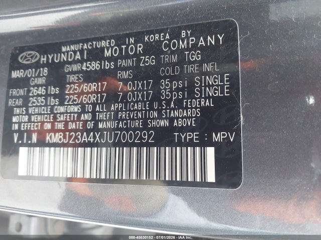 KM8J23A4XJU700292 Hyundai TUCSON SE