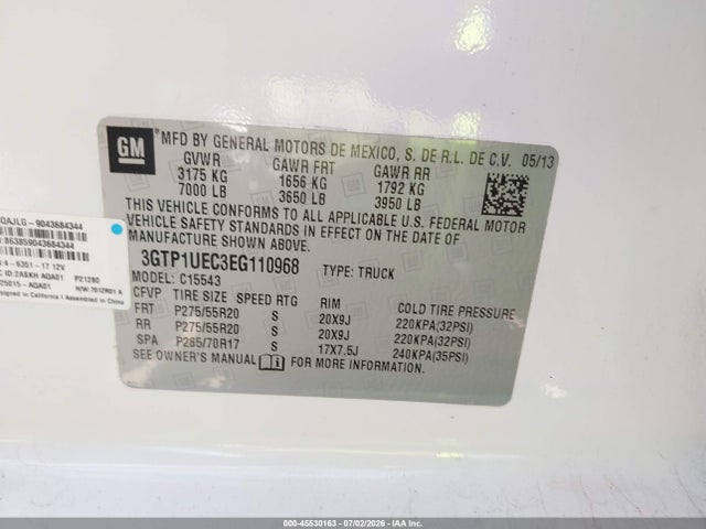 Aukcja sprzedaży 2014 Gmc Sierra 1500 Sle, vin: 3GTP1UEC3EG110968, numer aukcji: 45530163