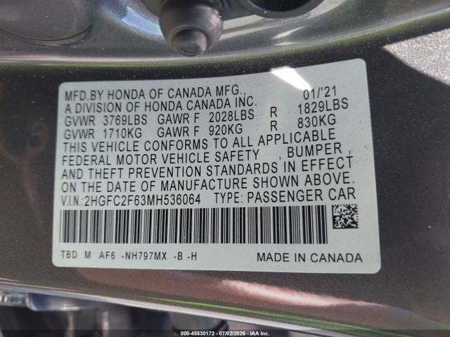 2HGFC2F63MH536064 Honda Civic Lx