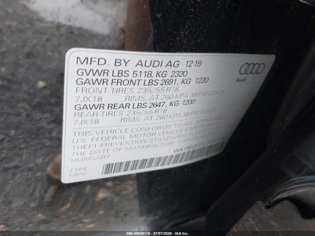 Продаж на аукціоні авто 2020 Audi Q3 Premium Plus 45 Tfsi Quattro Tiptronic, vin: WA1BECF31L1056759, номер лоту: 45530176