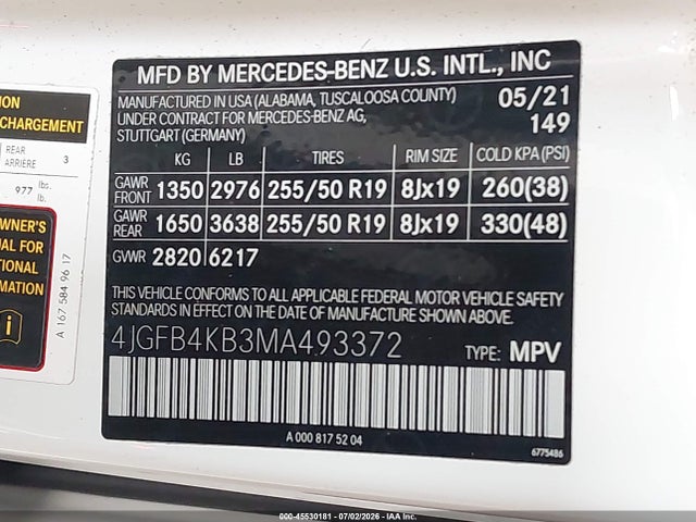 Продажа на аукционе авто 2021 Mercedes-benz Gle 350 4matic, vin: 4JGFB4KB3MA493372, номер лота: 45530181