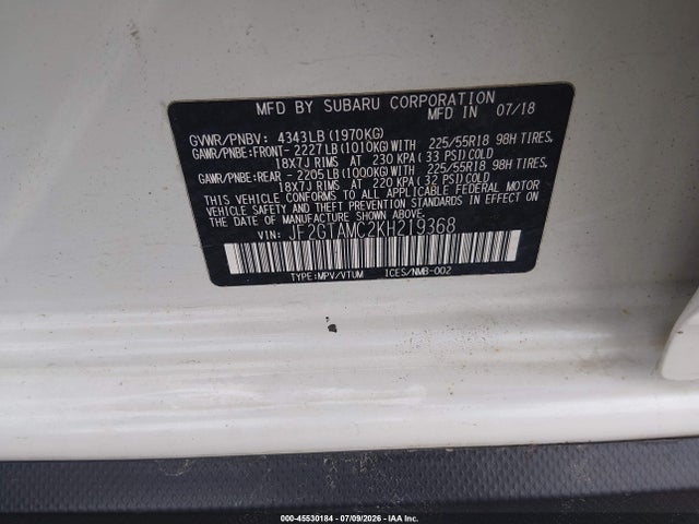 Aukcja sprzedaży 2019 Subaru Crosstrek 2.0i Limited, vin: JF2GTAMC2KH219368, numer aukcji: 45530184