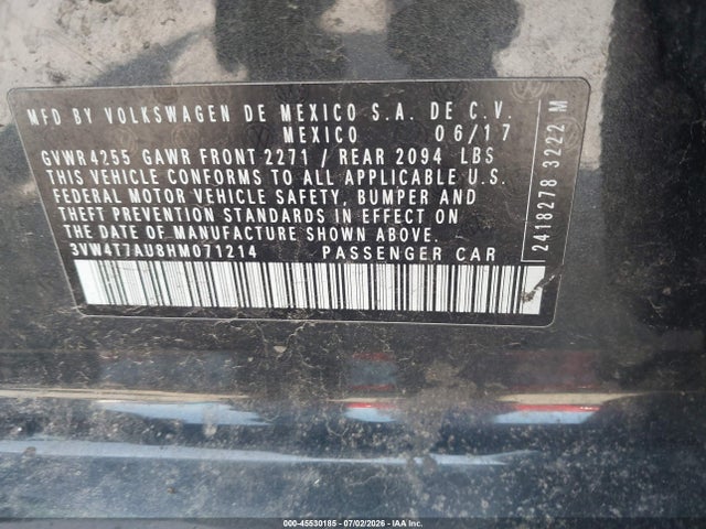 45530185 :رقم المزاد ، 3VW4T7AU8HM071214 vin ، 2017 Volkswagen Golf Gti Autobahn 4-door/s 4-door/se 4-door/sport 4-door مزاد بيع