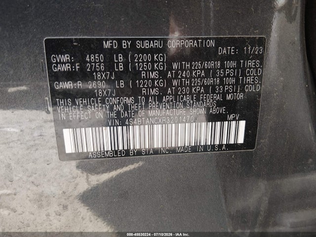 2024 Subaru Outback Limited მანქანა იყიდება აუქციონზე, vin: 4S4BTANCXR3201470, აუქციონის ნომერი: 45530224