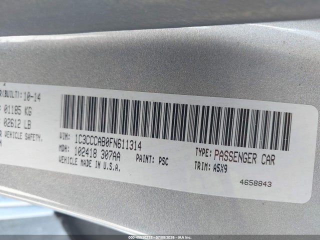 Aukcja sprzedaży 2015 Chrysler 200 Limited, vin: 1C3CCCAB0FN611314, numer aukcji: 45530232