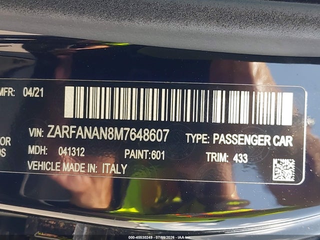2021 Alfa Romeo Giulia Awd მანქანა იყიდება აუქციონზე, vin: ZARFANAN8M7648607, აუქციონის ნომერი: 45530249