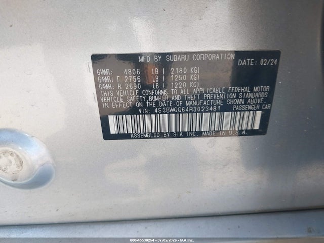 Aukcja sprzedaży 2024 Subaru Legacy Sport, vin: 4S3BWGG64R3023481, numer aukcji: 45530254
