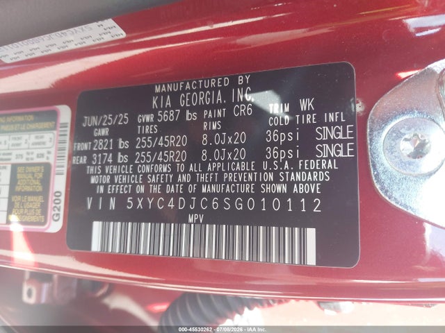 45530262 :رقم المزاد ، 5XYC4DJC6SG010112 vin ، 2025 Kia Ev6 Gt-line Awd مزاد بيع