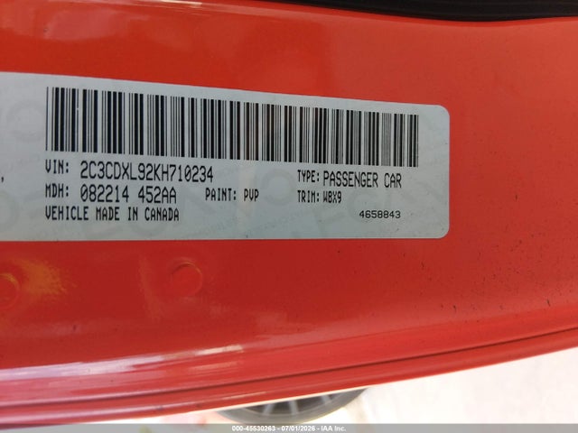2C3CDXL92KH710234 Dodge Charger Srt Hellcat Rwd
