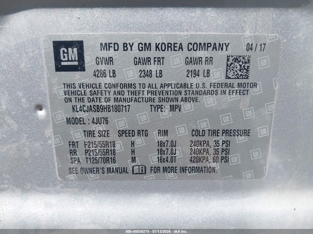 Auction sale of the 2017 Buick Encore Preferred, vin: KL4CJASB9HB180717, lot number: 45530270