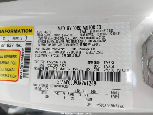 Ford Fusion Hybrid Se 2018 3FA6P0LU9JR261249 Image 9