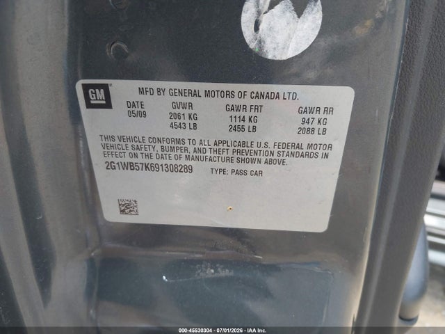 45530304 :رقم المزاد ، 2G1WB57K691308289 vin ، 2009 Chevrolet Impala Ls مزاد بيع