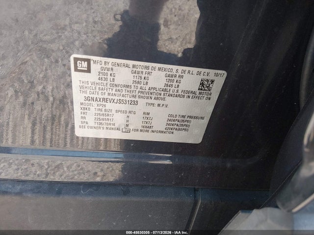 Продажа на аукционе авто 2018 Chevrolet Equinox Ls, vin: 3GNAXREVXJS531233, номер лота: 45530305