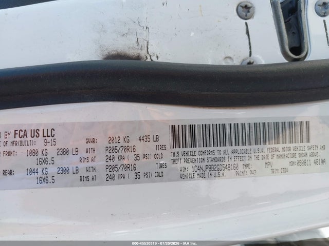 Продажа на аукционе авто 2016 Jeep Patriot Sport, vin: 1C4NJPBB2GD548160, номер лота: 45530319