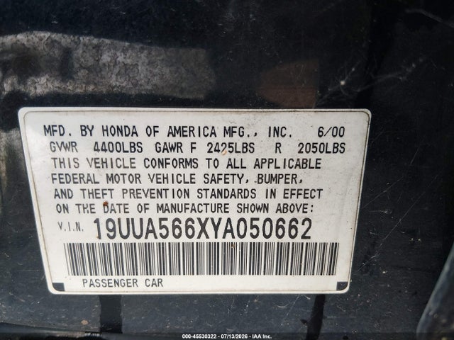 Aukcja sprzedaży 2000 Acura Tl 3.2, vin: 19UUA566XYA050662, numer aukcji: 45530322
