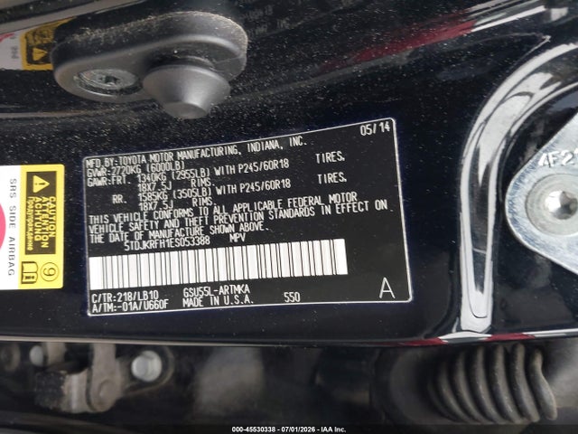 Продажа на аукционе авто 2014 Toyota Highlander Xle V6, vin: 5TDJKRFH1ES053388, номер лота: 45530338