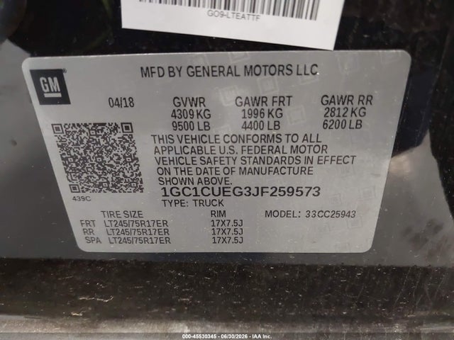 1GC1CUEG3JF259573 Chevrolet Silverado 2500hd Wt
