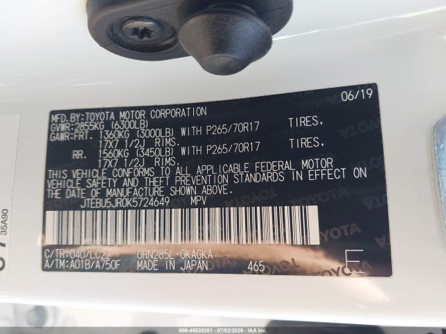 JTEBU5JR0K5724649 Toyota 4runner Trd Off Road Premium