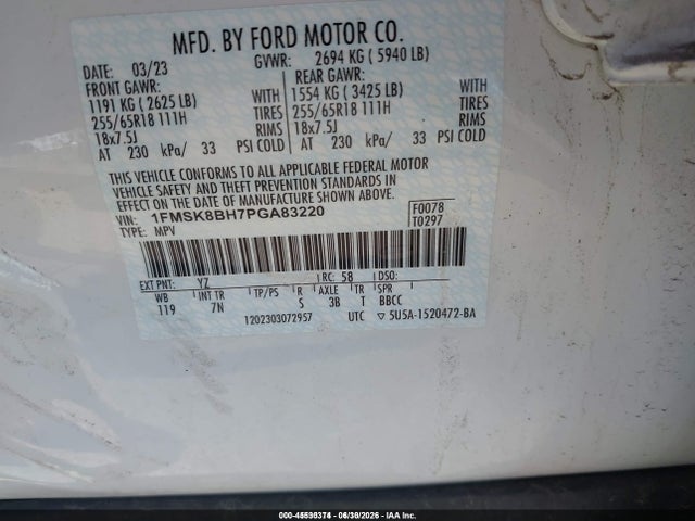 Продаж на аукціоні авто 2023 Ford Explorer, vin: 1FMSK8BH7PGA83220, номер лоту: 45530374