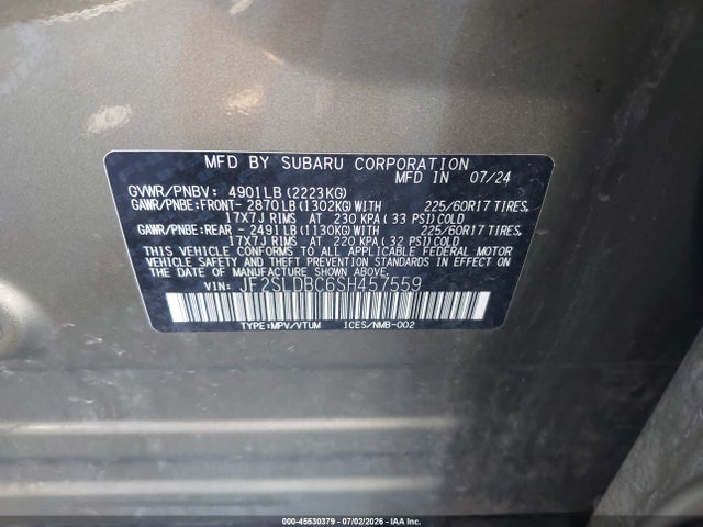 45530379 :رقم المزاد ، JF2SLDBC6SH457559 vin ، 2025 Subaru Forester Premium مزاد بيع