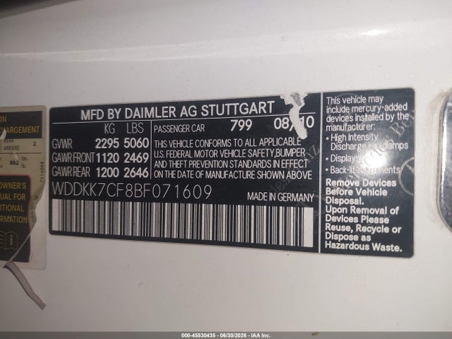 Продаж на аукціоні авто 2011 Mercedes-benz E 550, vin: WDDKK7CF8BF071609, номер лоту: 45530435