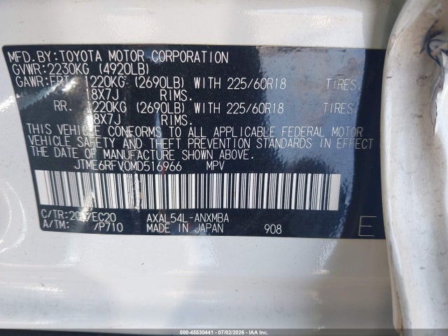 Продажа на аукционе авто 2021 Toyota Rav4 Hybrid Xse, vin: JTME6RFV0MD516966, номер лота: 45530441