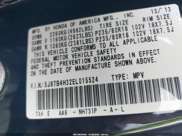 Aukcja sprzedaży 2014 Acura Rdx, vin: 5J8TB4H32EL015524, numer aukcji: 45530498