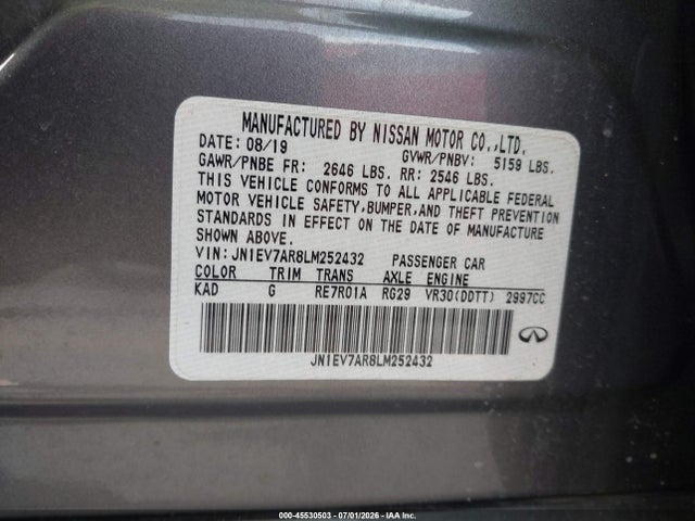 Продажа на аукционе авто 2020 Infiniti Q50 Luxe Awd, vin: JN1EV7AR8LM252432, номер лота: 45530503