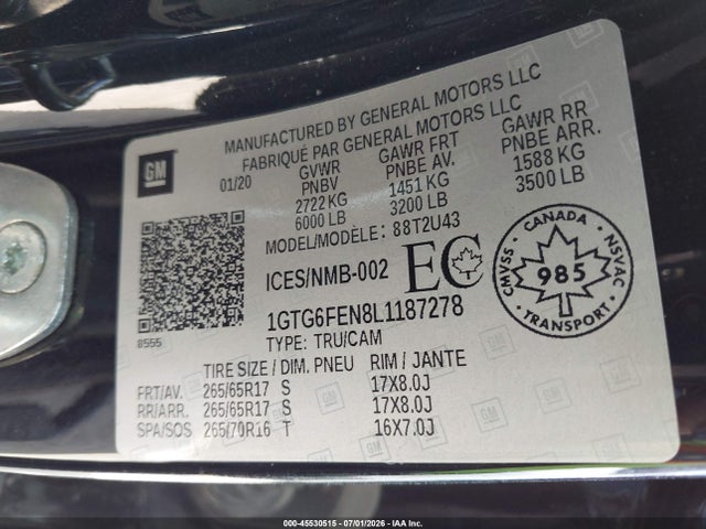 Продажа на аукционе авто 2020 Gmc Canyon All Terrain W/cloth, vin: 1GTG6FEN8L1187278, номер лота: 45530515