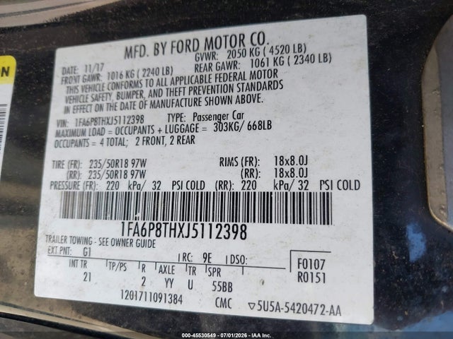 Ford Mustang Ecoboost 2018 1FA6P8THXJ5112398 Image 9