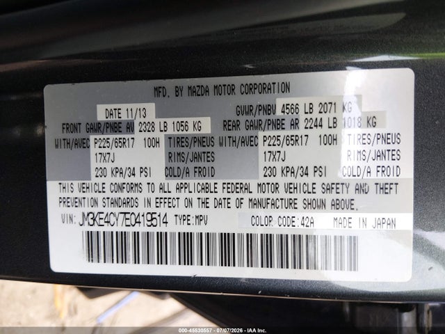 Aukcja sprzedaży 2014 Mazda Cx-5 Touring, vin: JM3KE4CY7E0419514, numer aukcji: 45530557