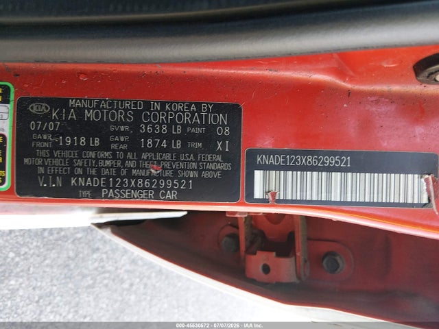 Продажа на аукционе авто 2008 Kia Rio Lx, vin: KNADE123X86299521, номер лота: 45530572