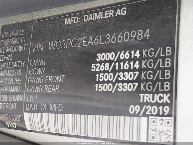 Продаж на аукціоні авто 2020 Mercedes-benz Metris, vin: WD3PG2EA6L3660984, номер лоту: 45530580