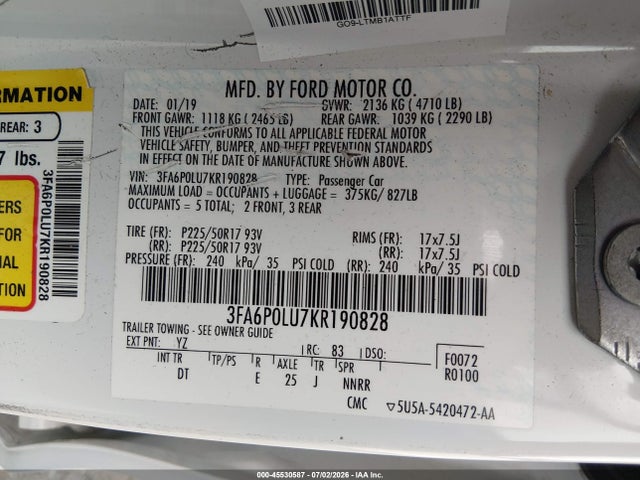 Ford Fusion Hybrid Se 2019 3FA6P0LU7KR190828 Image 9
