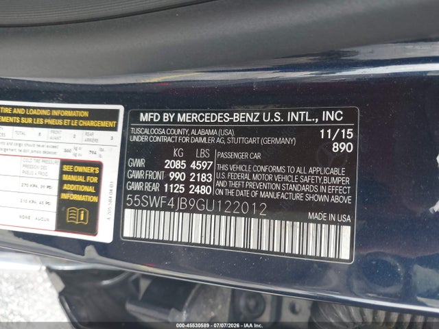 2016 Mercedes-benz C 300 მანქანა იყიდება აუქციონზე, vin: 55SWF4JB9GU122012, აუქციონის ნომერი: 45530589