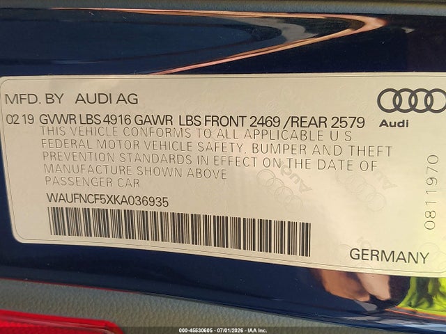 Продаж на аукціоні авто 2019 Audi A5 45 Premium, vin: WAUFNCF5XKA036935, номер лоту: 45530605