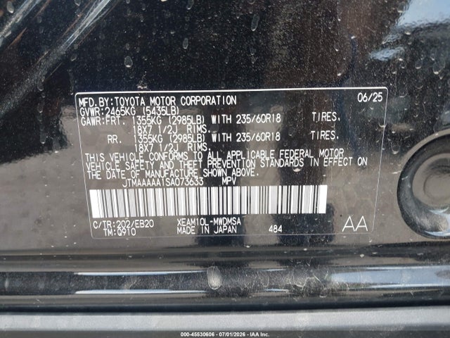 2025 Toyota Bz4x Xle მანქანა იყიდება აუქციონზე, vin: JTMAAAAA1SA073633, აუქციონის ნომერი: 45530606