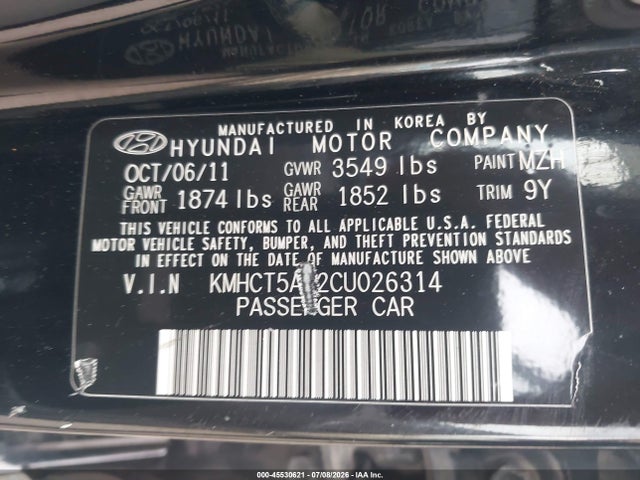 Продажа на аукционе авто 2012 Hyundai Accent Gs, vin: KMHCT5AE2CU026314, номер лота: 45530621