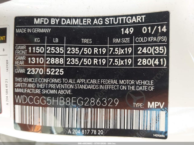 45530652 :رقم المزاد ، WDCGG5HB8EG286329 vin ، 2014 Mercedes-benz Glk 350 مزاد بيع