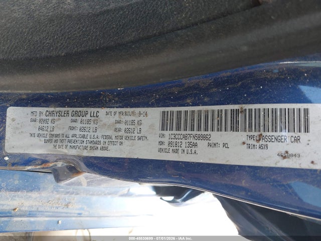 45530699 :رقم المزاد ، 1C3CCCAB7FN589862 vin ، 2015 Chrysler 200 Limited مزاد بيع