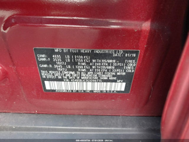 Subaru Outback 2.5i Limited 2016 4S4BSBJC3G3290715 Image 9