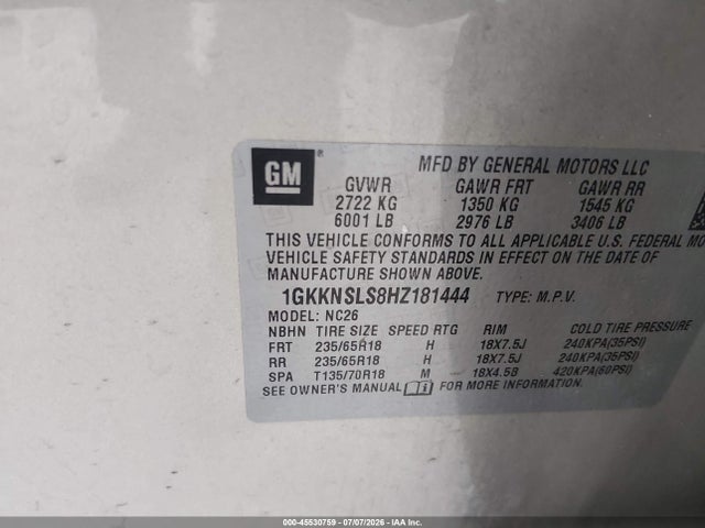 Aukcja sprzedaży 2017 Gmc Acadia Sle-2, vin: 1GKKNSLS8HZ181444, numer aukcji: 45530759