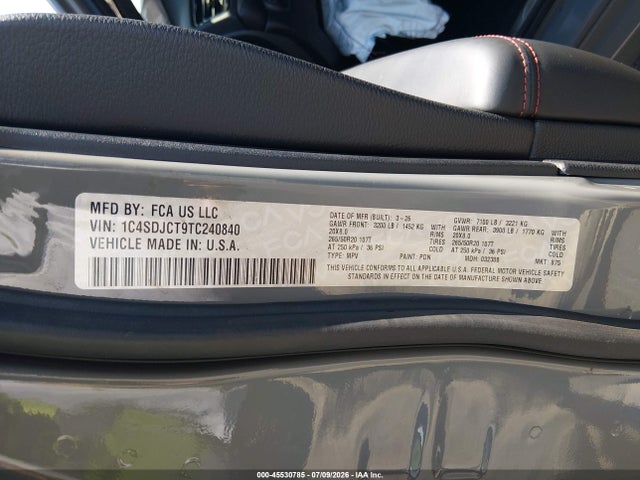 Продаж на аукціоні авто 2026 Dodge Durango Gt Plus Awd Hemi V8, vin: 1C4SDJCT9TC240840, номер лоту: 45530785