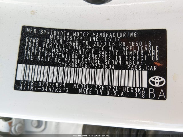 Toyota COROLLA LE 2018 5YFBURHE8JP773694 Image 9