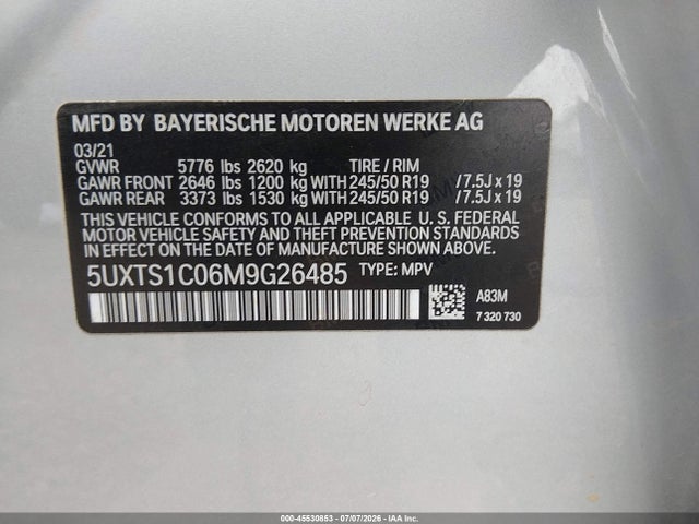 5UXTS1C06M9G26485 BMW X3 Phev Xdrive30e
