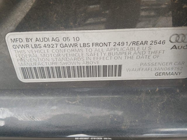 45530857 :رقم المزاد ، WAUFFAFL3AN069752 vin ، 2010 Audi A4 2.0t Premium مزاد بيع