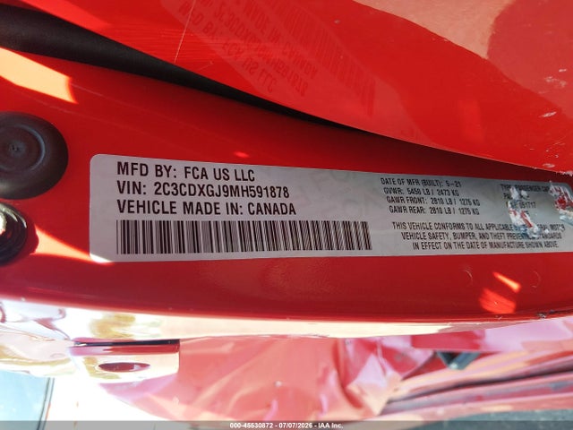 Aukcja sprzedaży 2021 Dodge Charger Scat Pack Rwd, vin: 2C3CDXGJ9MH591878, numer aukcji: 45530872