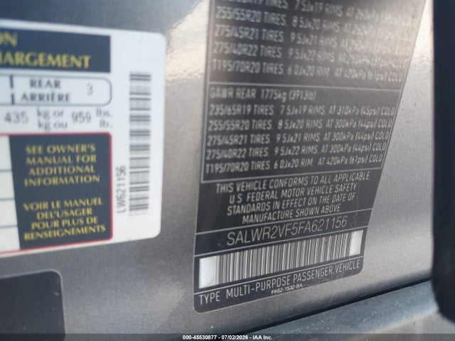 SALWR2VF5FA621156 Land Rover Range Rover Sport 3.0l V6 Supercharged Hse