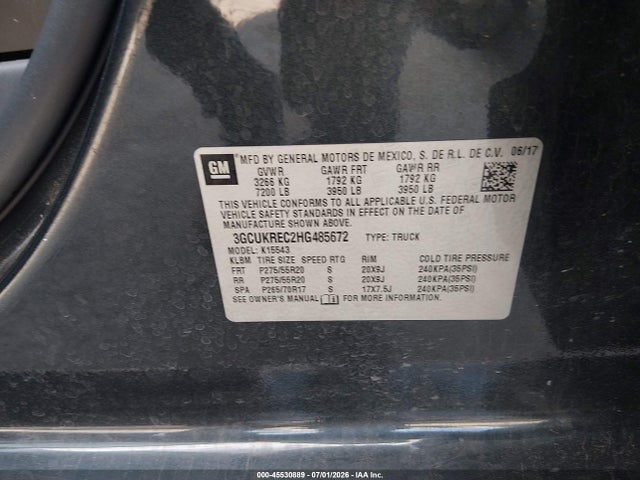 2017 Chevrolet Silverado 1500 Lt მანქანა იყიდება აუქციონზე, vin: 3GCUKREC2HG485672, აუქციონის ნომერი: 45530889