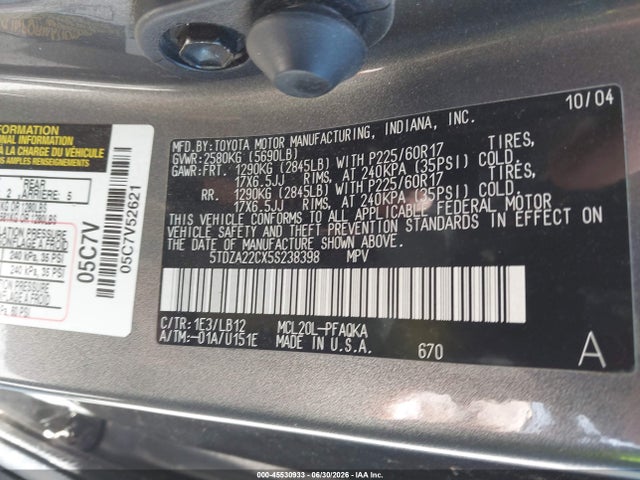 Aukcja sprzedaży 2005 Toyota Sienna Xle, vin: 5TDZA22CX5S238398, numer aukcji: 45530933